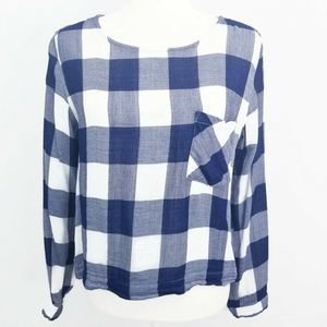 Cloth & Stone S Shirt Plaid Blue White Blouse